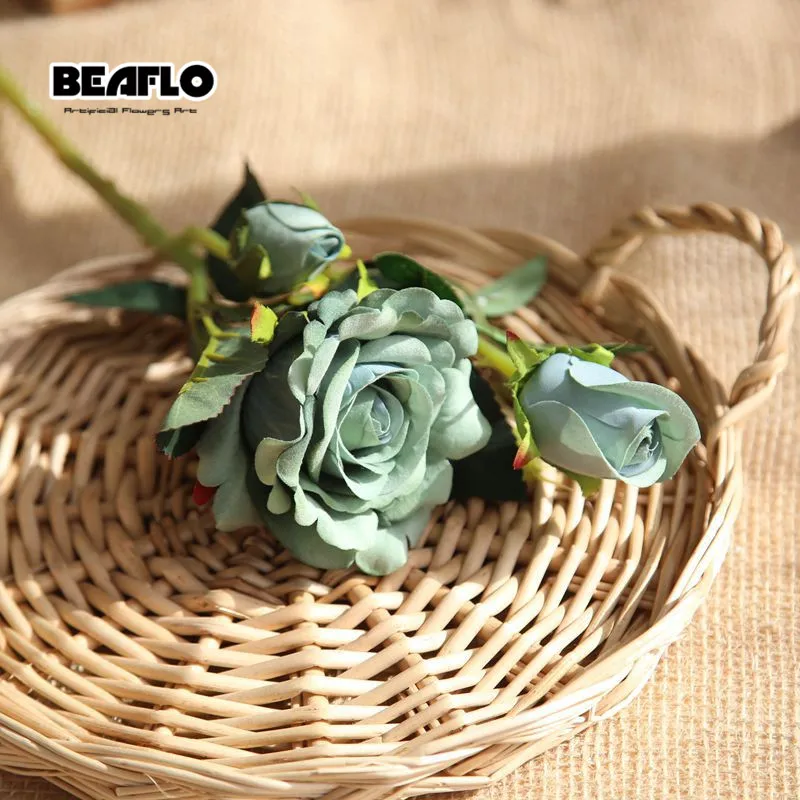 Blue 1 шт. искусственная бархатная Роза 3 цветок с головками DIY Шелковый цветок для вечерние украшения дома свадьбы праздника 8 цветов - Цвет: Blue