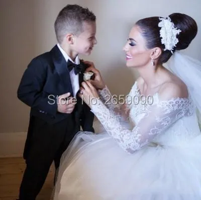 2017 Wedding Dresses Ball Gown Boat Neck Tulle Long Sleeve Lace Applique vestidos de noiva trouwjurk Custom Made l1445 | Свадьбы и
