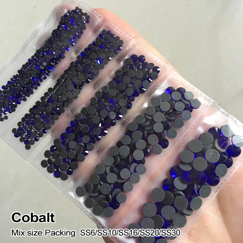 Cobalt Новая упаковка, смешанный размер, стразы, кристалл AB 1200 шт./лот, стразы для горячей фиксации, для изготовления сумок, одежды, обуви - Цвет: Cobalt