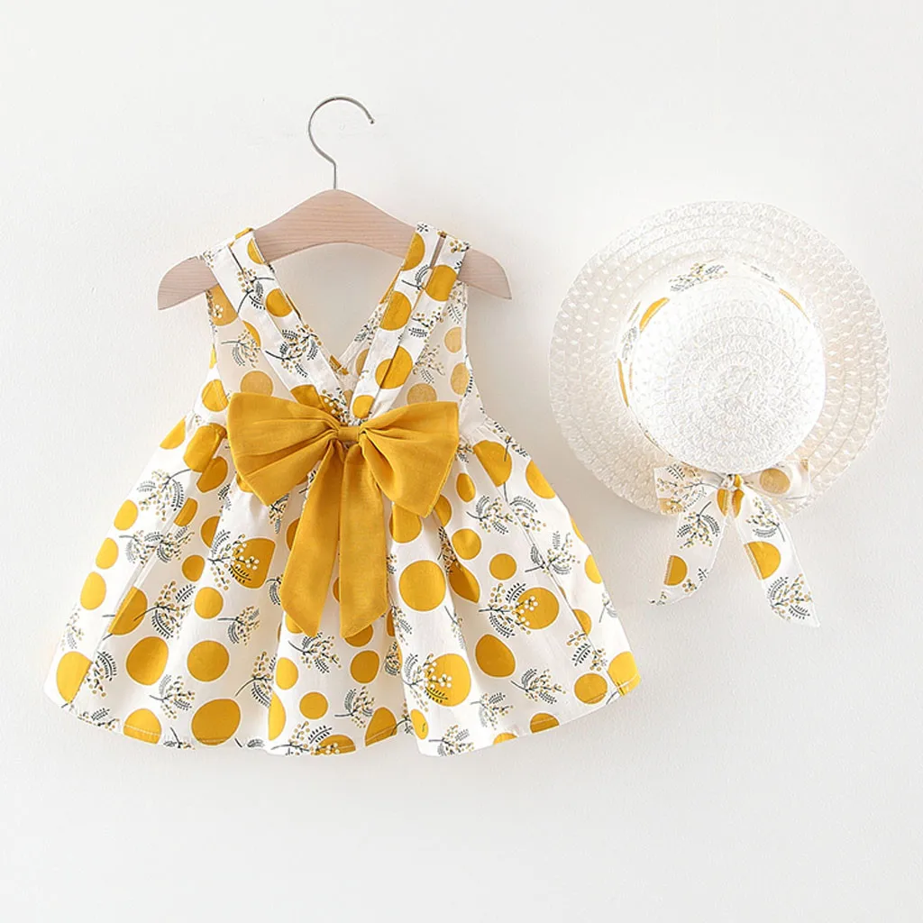 Летнее платье для девочек маленьких без рукавов на бретельках с принтом в