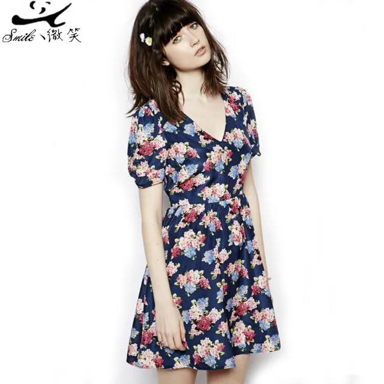 New 2014 spring summer women casual brand euramerican Camellia printed restoring ancient ways dress | Женская одежда