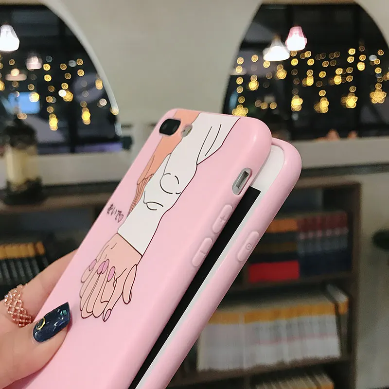 Boucho Fashion Holding Hands Print Pink Phone Case For iPhone 7 8 6 6s Plus Soft Silicone Cover Cases X XS MAX XR |