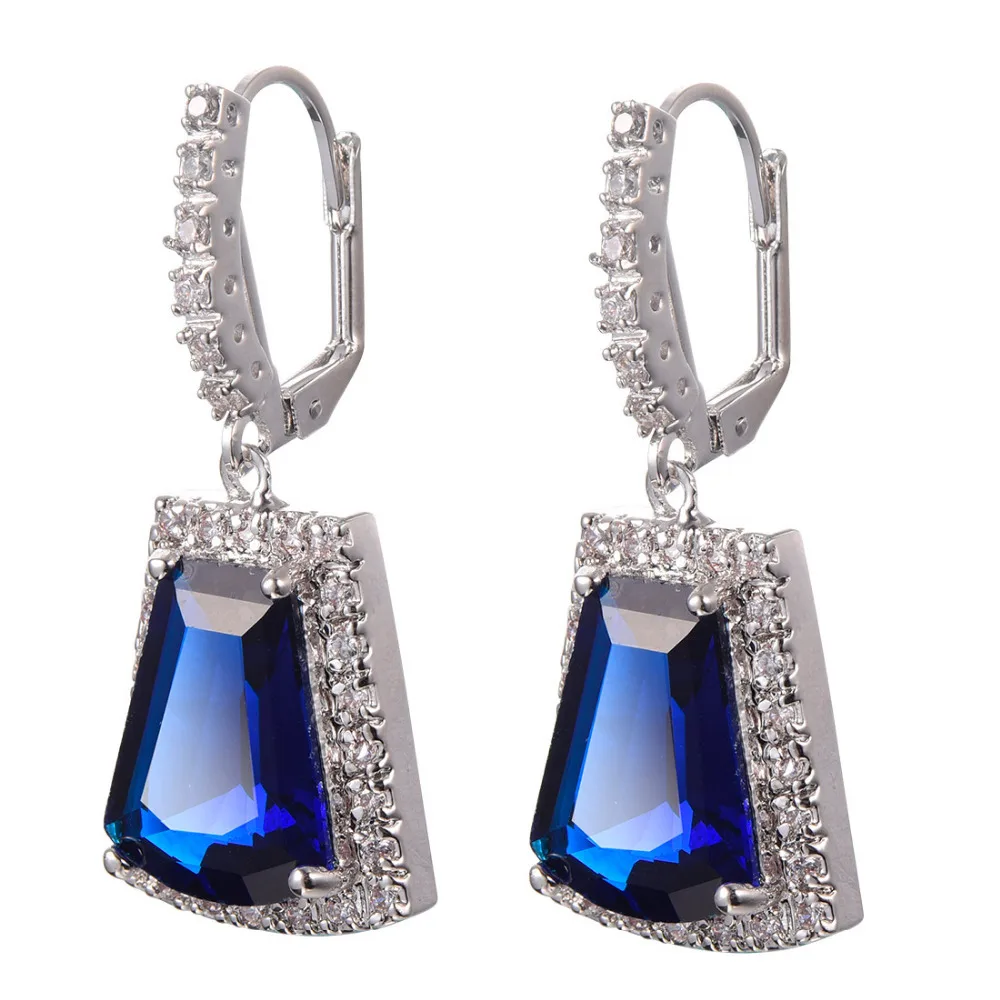 Blue Crystal Zircon Women Earrings 925 Sterling Silver Free Shipping Newest Fashion Jewelry Earrings TE719