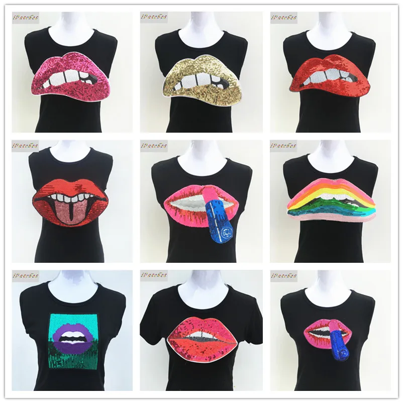 1 шт. модная расшитая блестками аппликация с аппликацией в виде губ для одежды