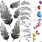 Черные Геометрические татуировки FANRUI с перьями, наклейки для женщин и детей, временные 3d-татуировки на тело, руки и шею, Детские искусственные водонепроницаемые татуировки