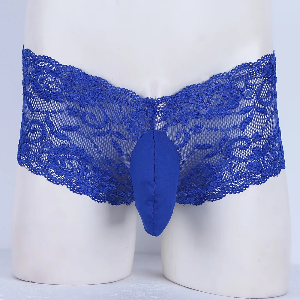 Men Floral Lace See-through Boxer Shorts Underwear Underpants with Closed Penis Sheath Jockstraps Gay Panties for Mens Underwear