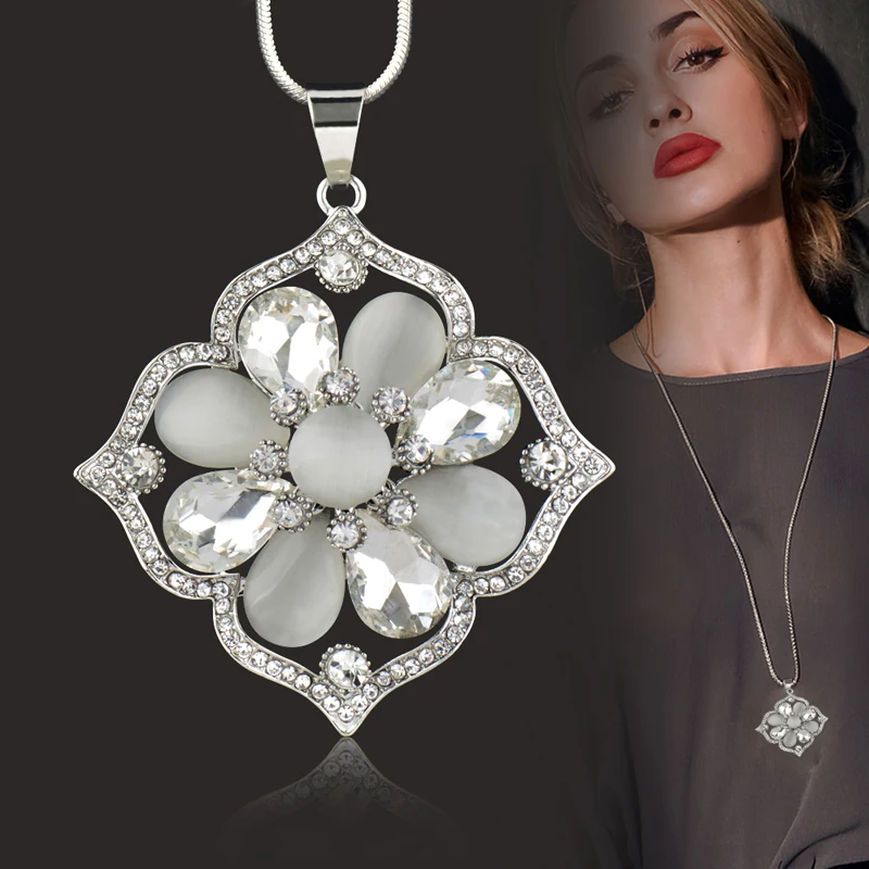 SINLEERY Vintage Opal “Цветок” с крупными кулон длинные Цепочки и ожерелья для Для женщин белого цвета красный, серый камень Цепочки и ожерелья ювелирные изделия, ювелирные изделия MY335 боковая полоса(SSB