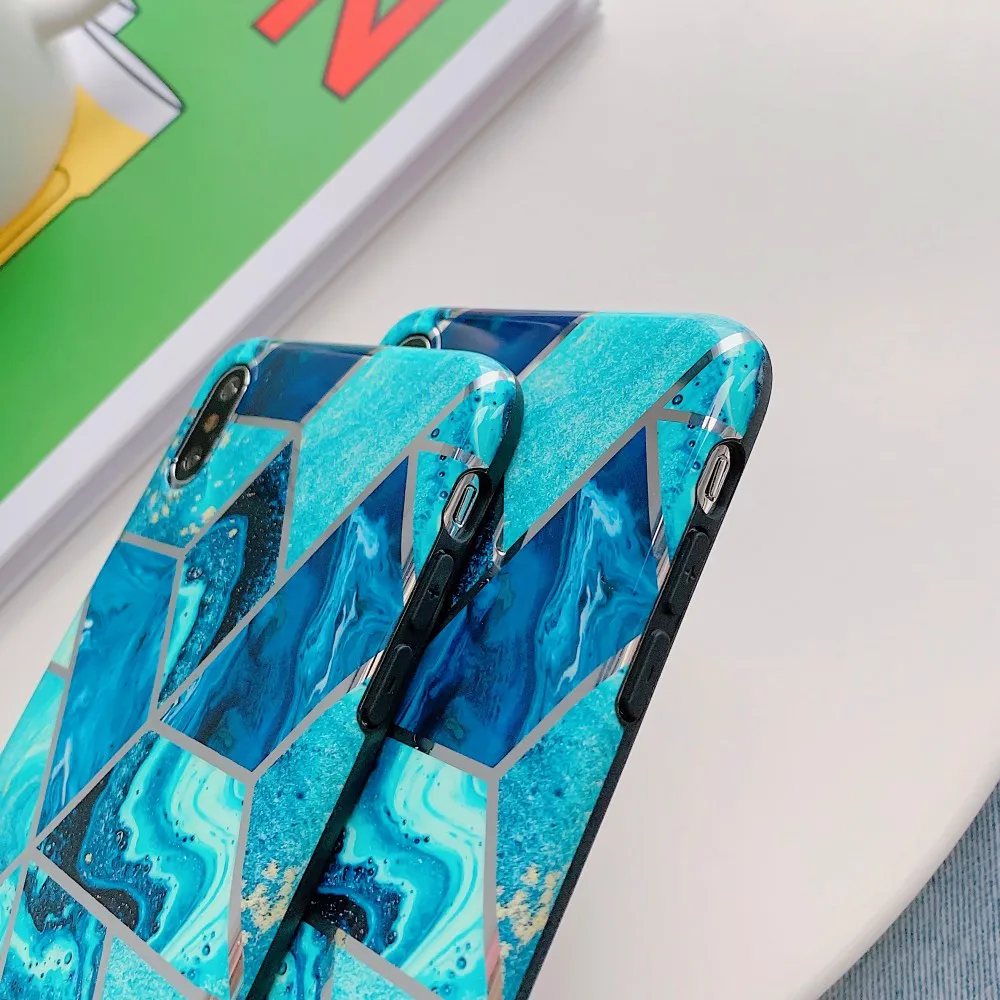 Мягкий силиконовый мраморный чехол для Samsung A50 S8 S10E Синий Геометрический S9 S10 Plus A70