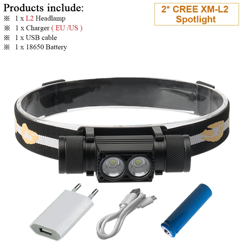 Cree xm l2 светодиодный налобный фонарь USB головной светильник 18650 перезаряжаемый аккумуляторный фонарь на голову вспышка светильник ed налобный фонарь Водонепроницаемый походный светильник T6 - Испускаемый цвет: DHT902B1