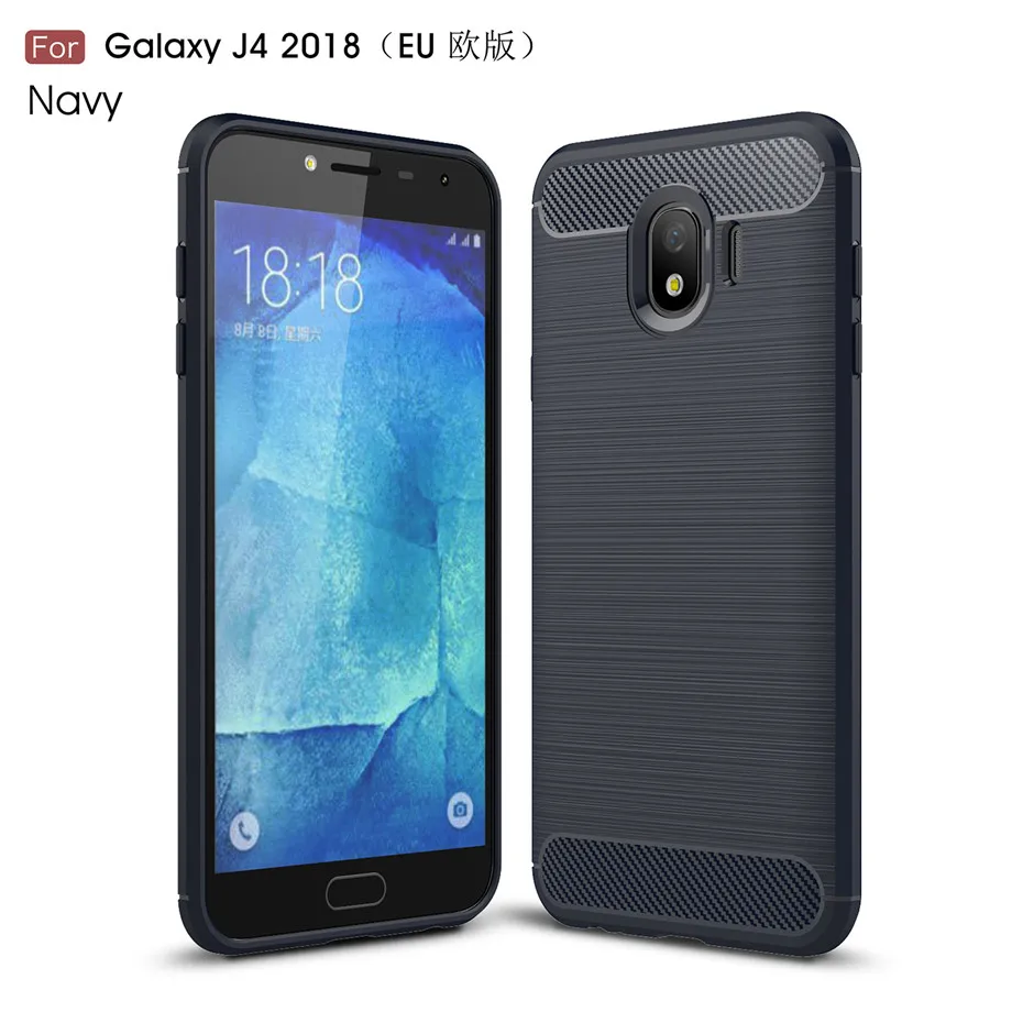 Синий Для samsung Galaxy J4 Чехол Силиконовый Тяжелая противоударный ТПУ углеродного волокна Мягкий силиконовый чехол для samsung Galaxy J4 крышка - Цвет: Синий