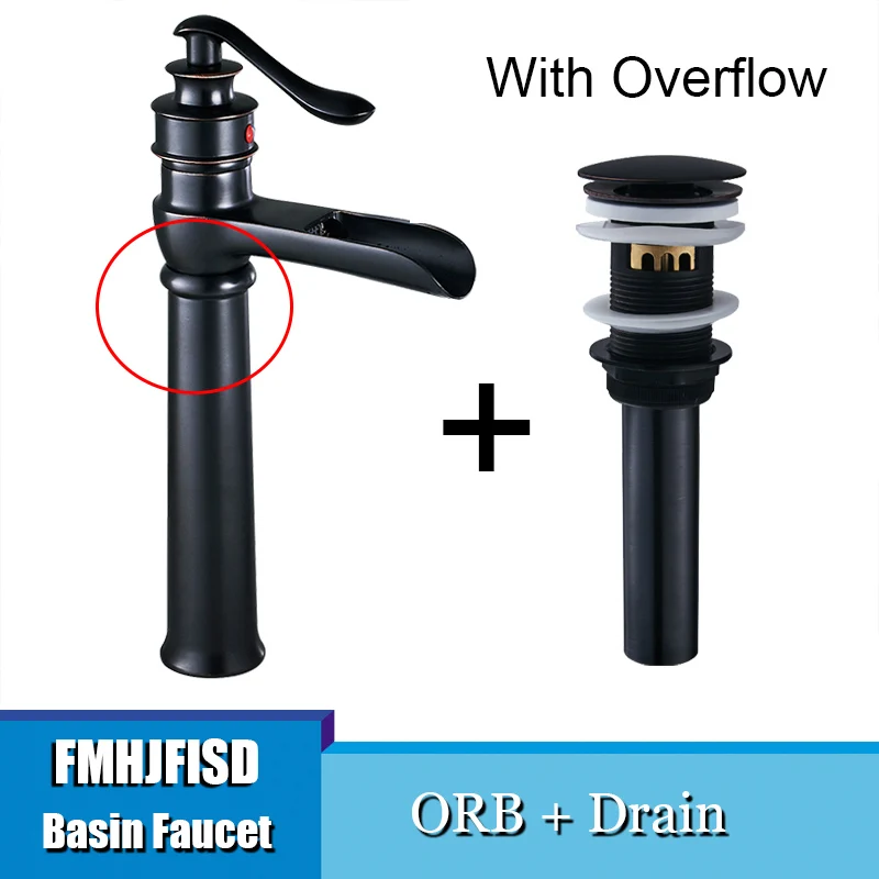 D Type ORB Drain Твердый латунный масло втирают Бронзовый Водопад Ванная раковина кран раковина смеситель - Цвет: D Type ORB Drain