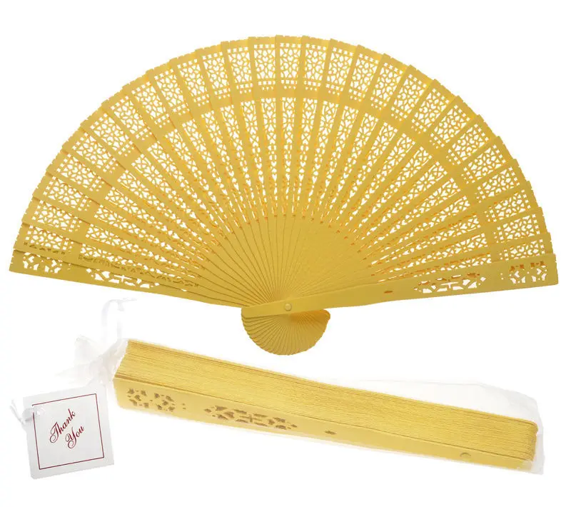 

[ Fly Eagle ] 8" Yellow FS Hot UK Ladies Wooden Sandalwood Hand Fan Wedding/ Birthdays Partys " PERFECT GIFT "