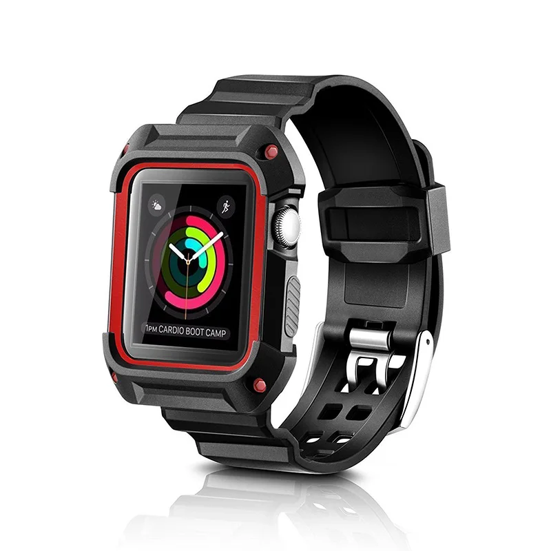

TPU Rubber Watch Band with Rugged Protective Case for Apple Watch 44mm 40mm iwatch series 5 4 3 2 1 38 42mm Strap Bracelet Frame
