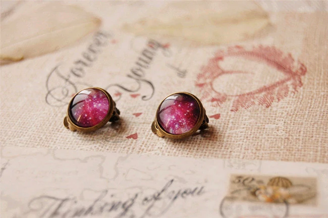 Fon Xee Млечный Путь Туманность клип на серьги без прокола Galaxy Круглый Стекло