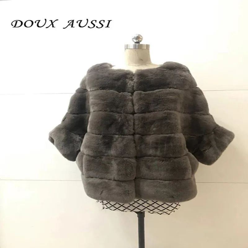 DOUX AUSSI шуба из кролика Рекс женская зимняя однотонная кроличья кроличьего меха