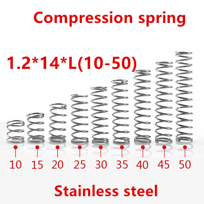 

10pcs/lot 1.2*14*10/15/20/25/30/35/40/45/50mm spring 1.2mm stainless steel Micro small Compression spring