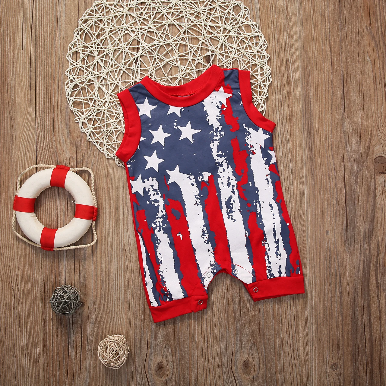 Детский танковый комбинезон Pudcoco в американском стиле без рукавов с рисунком