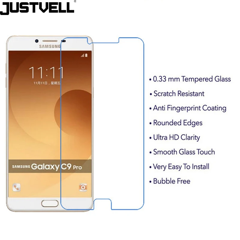 JUSTVELL Для Samsung Galaxy C9 Pro Закаленное Стекло Экран Протектор 2.5D 9 H ЖК Гвардии Защитные