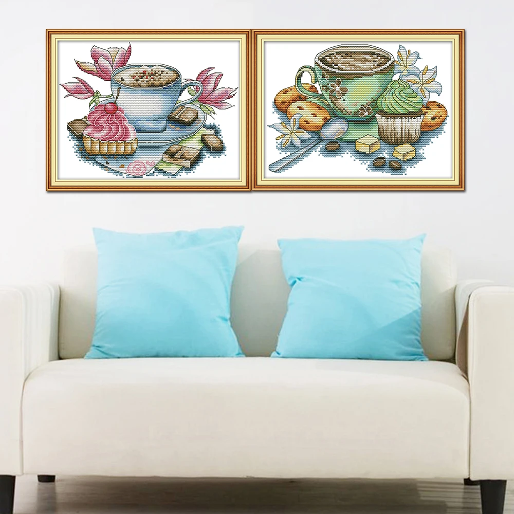 Joy Sunday чайные чашки и торт рукоделие J429 J430 14CT 11CT Счетный и штампованный домашний декор чашки и торт наборы для вышивки крестиком