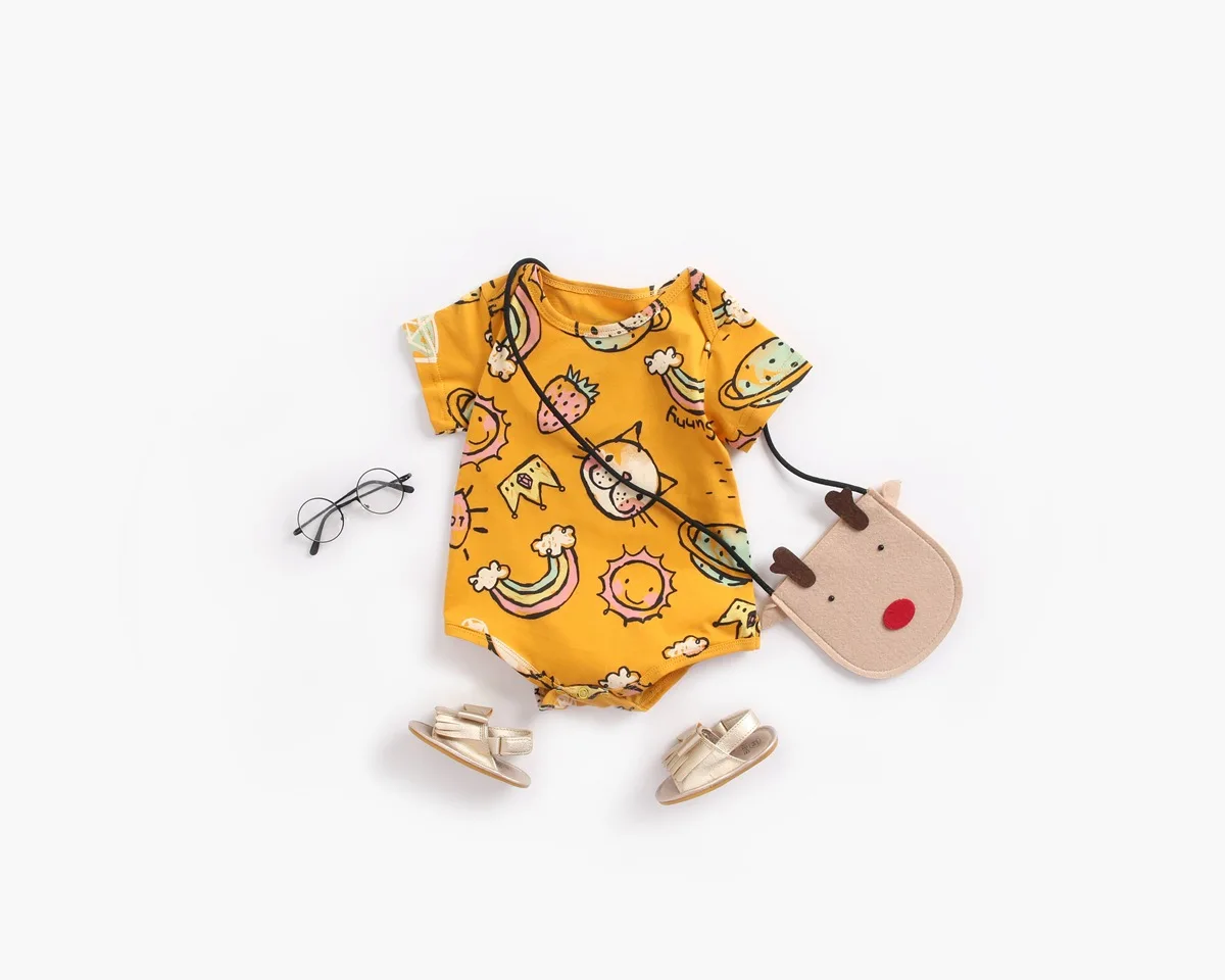 Newborn Baby's Romper Infant Boys Girls Jungle Animal Print Cute Short-sleeve One-pieces Jumpsuit Cotton Toddler Romper for Baby