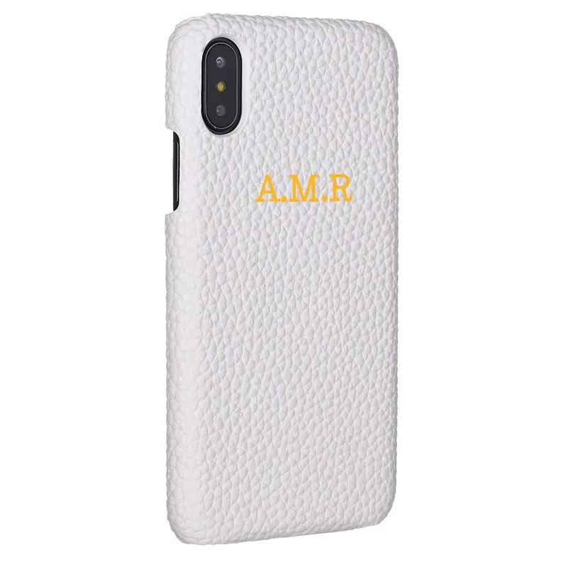 Gold-White Leather Персонализация под заказ галька зернистая кожа роскошное Золотое первоначальное имя для iPhone 11 Pro X XR XS Max 6S 7 7Plus 8 8Plus чехол для телефона - Цвет: Gold-White Leather