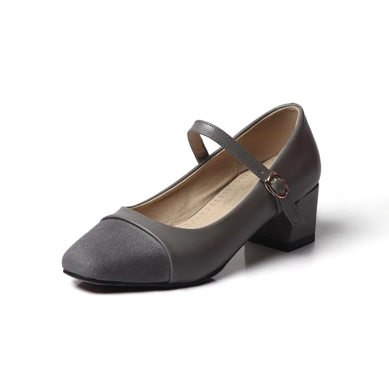 Women Pumps Shoes High Heels Sexy New Fashion Square Heel Toe 2019 Spring Autumn Buckle Casual Black Grey Beige Red | Обувь