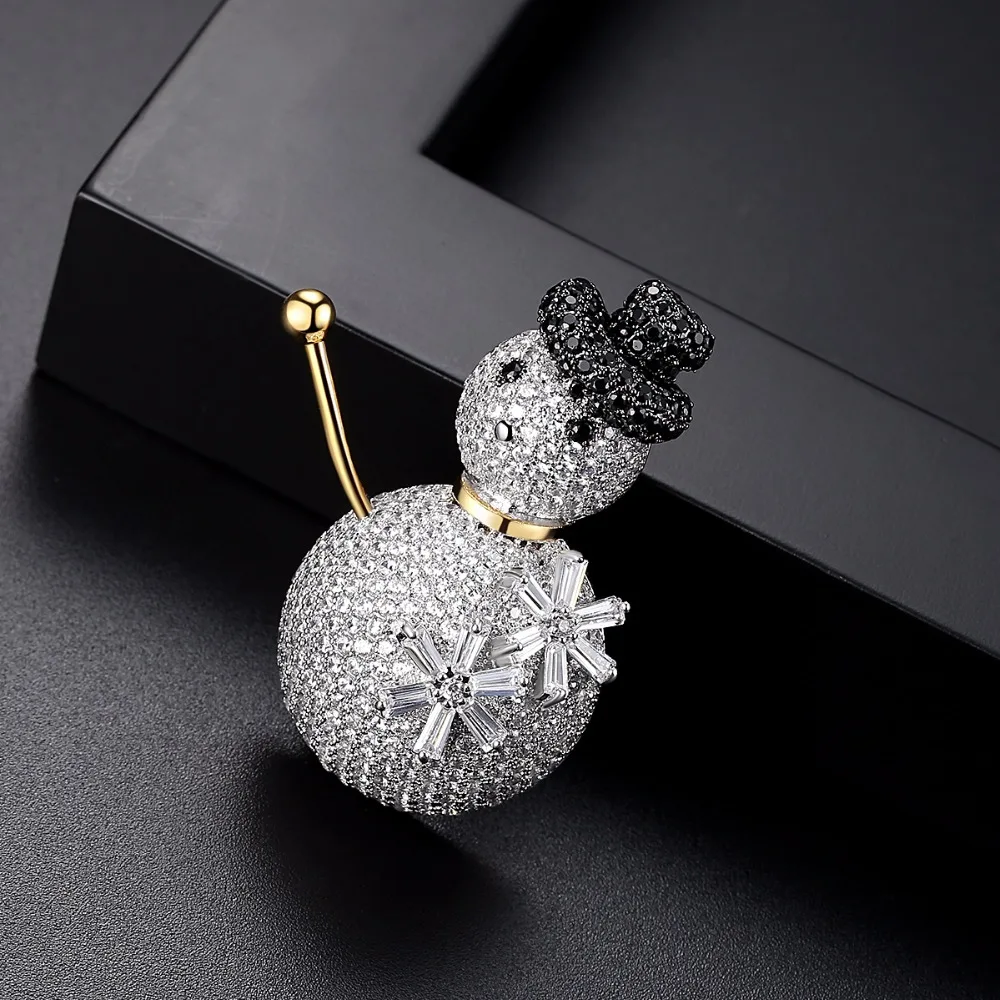 LUOTEEMI Silver tone New Fashion Gorgeous Tiny CZ Crystal Paved Cute Snowman Brooch Pin For Women Kids Christmas Gift Broche|pins for women|brooch