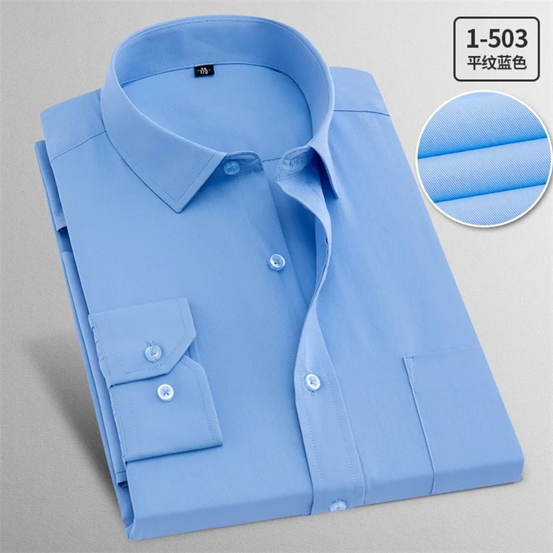 1-503 Мужская рубашка размера плюс 5XL 6XL 7XL 8XL, однотонная, деловая, повседневная, легкая в уходе, с длинным рукавом, зеленый, синий, красный, 100 кг, 110 кг, 120 кг - Цвет: 1-503