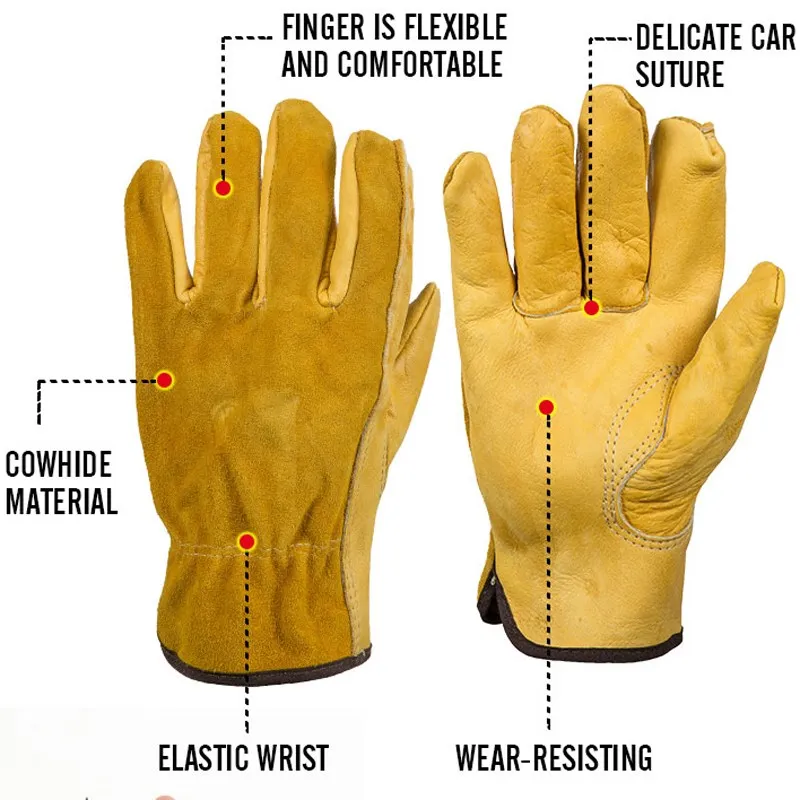 

Safurance Men's Work Gloves Cowhide Driver Security Protection Wear Safety Workers Welding Moto Gloves