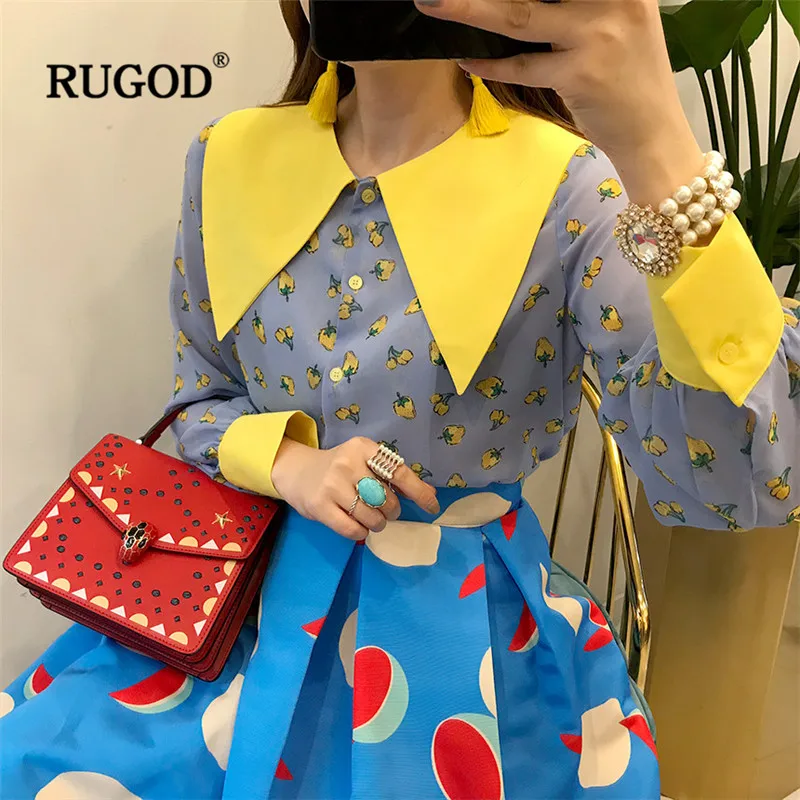 RUGOD/Новинка; повседневные женские рубашки с милым рисунком; женская блузка с отложным воротником; сезон весна года; женские топы; blusas mujer de moda