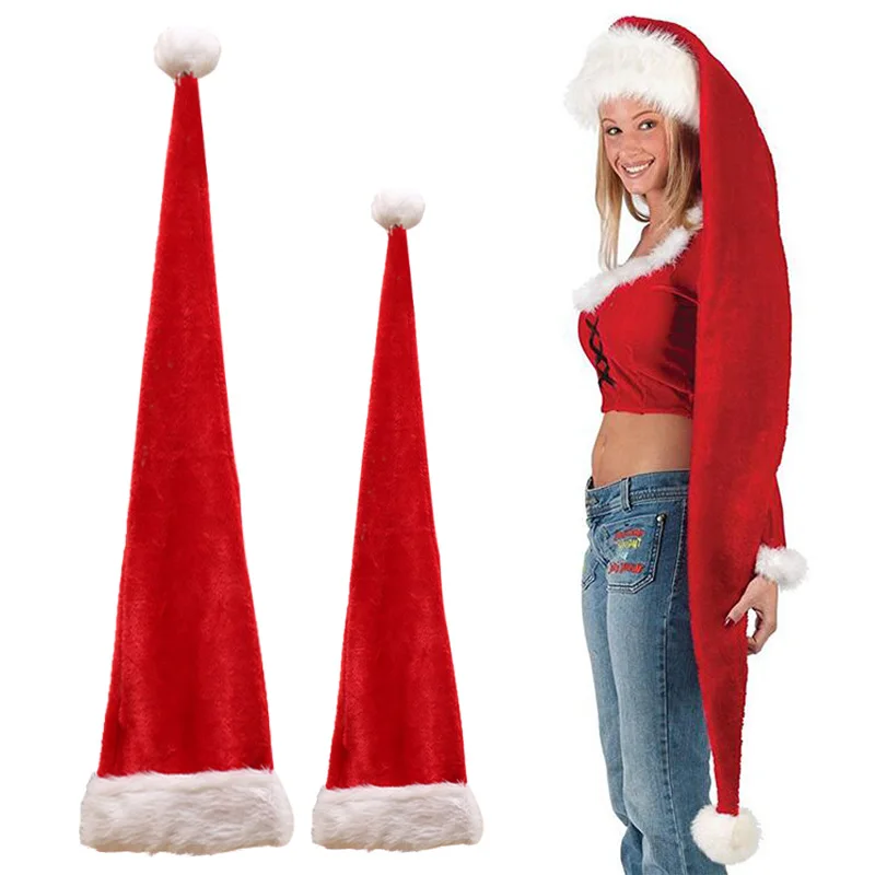 

Adult Children Long Christmas Hat for Plush Santa Claus Cap New Year Christmas Party Decoration