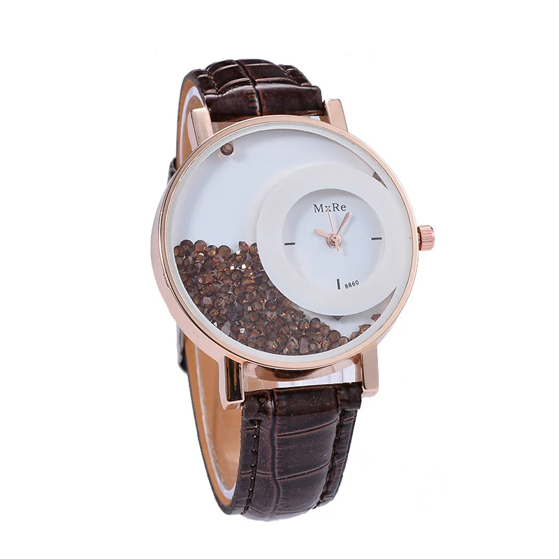 

TIke Toker New Fashion Leather Strap Women Rhinestone Wrist Watches Casual Women Dress Watches Crystal Solid Color Hot