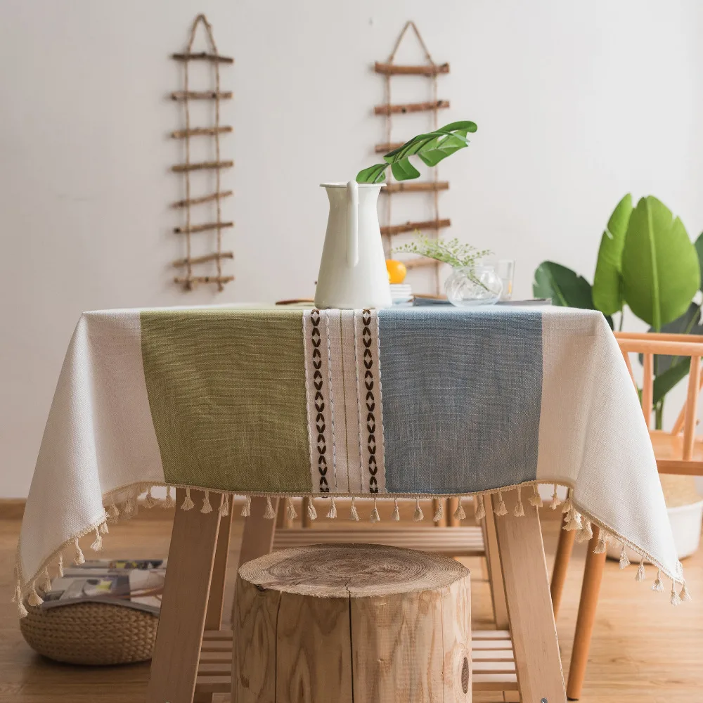 Linen table cloth in the kitchen tassel decorative rectangular splice cover wedding tablecloths modern home tablecloth | Дом и сад