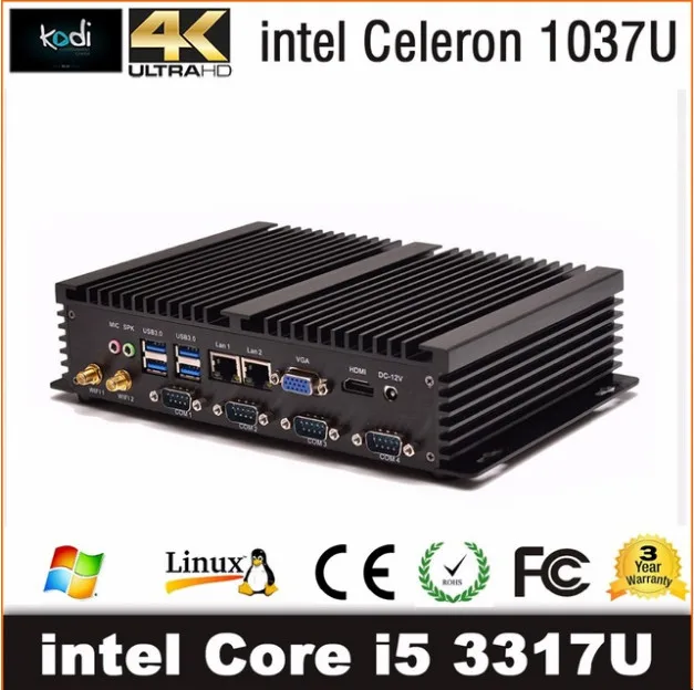Intel Core i5 3317u промышленный ПК 1007u безвентиляторный мини Windows 10 ТВ бокс HDMI 4 RS232 Dual NIC 2