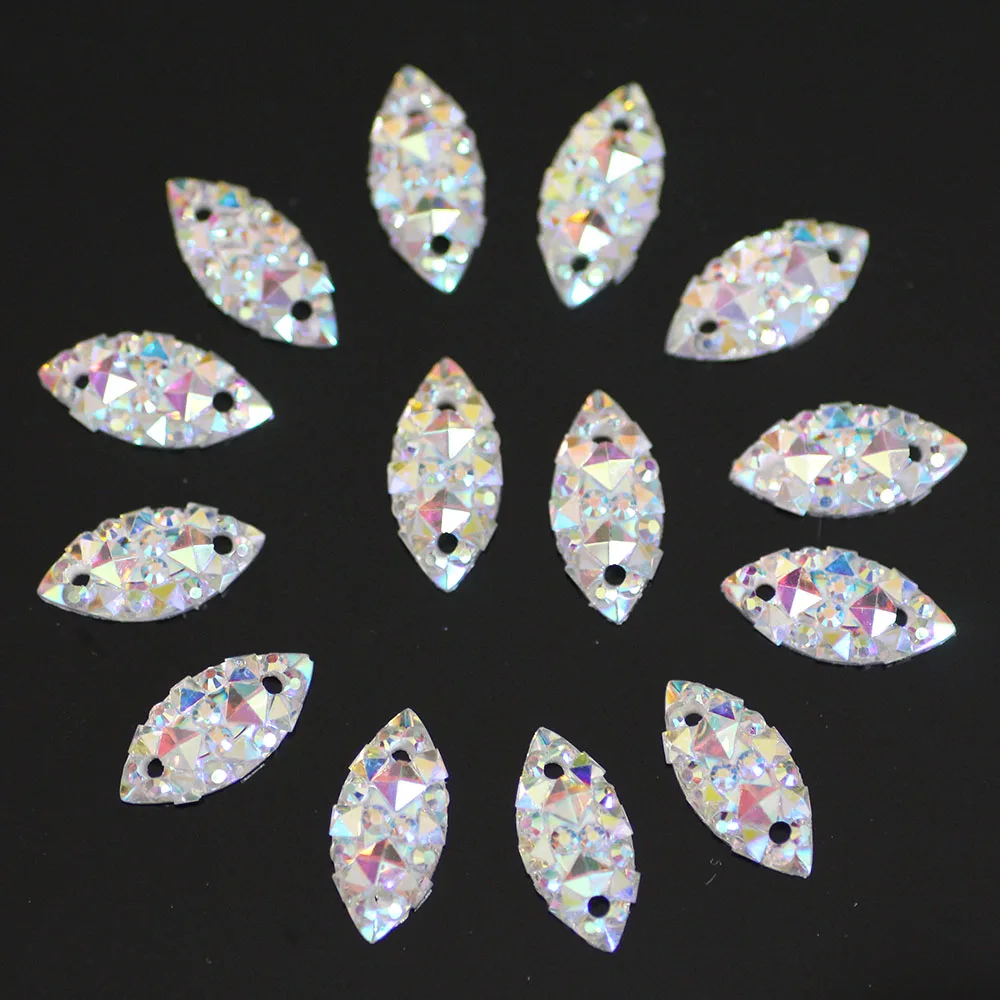 7*15 мм, 100 шт., блестящий кристалл Marquise, AB Цвет, серебряная основа, пришитые стразы, пришитые камни, пуговицы-разделители для самостоятельного изготовления ювелирных изделий