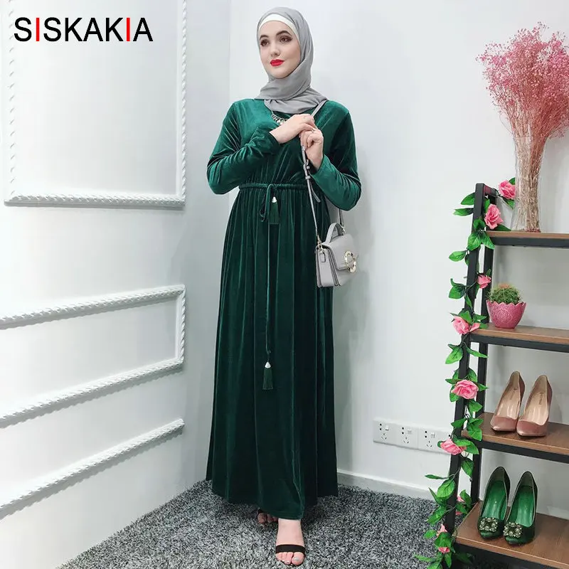Длинное платье Siskakia Ramadan короткое Однотонное Платье макси с кисточками и поясом