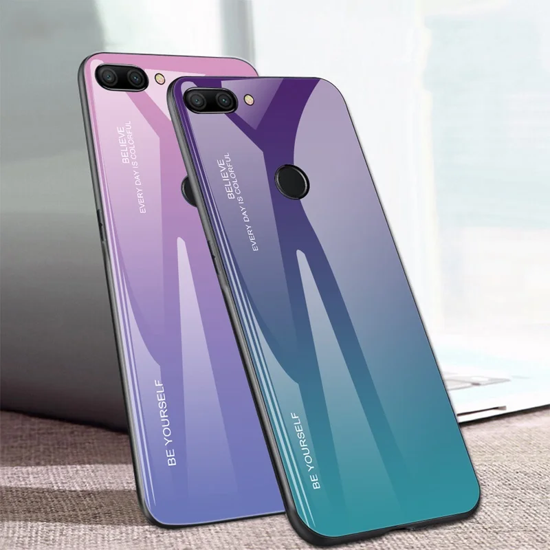 Градиентный чехол из закаленного стекла для VIVO V 11 7 Plus Y 85 97 67 93 91 75, чехол Aurora, цветная стеклянная задняя крышка для телефона, чехол Fundas