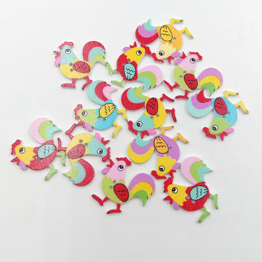 50 шт. деревянные кнопки с изображением петуха из мультфильма 2 отверстия сделай