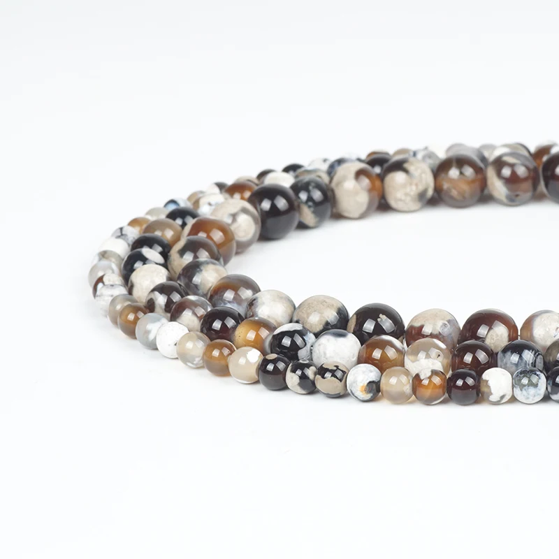 Бусины Из Натурального огненного агата синие и Коричневые круглые бусины