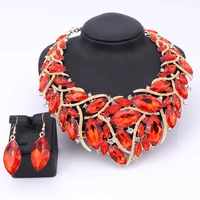 austrian crystal resin gem jewelry set flower gold color jewelry set vintage statement necklace earrings for women original