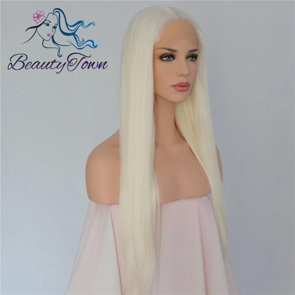 BeautyTown белый цвет термостойкий искусственный парик количество Кружева часть бесклеевой Perruque синтетические кружева спереди Повседневный парик для подарка