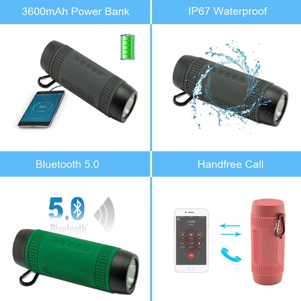Портативный Открытый езда спортивный bluetooth динамик 3600 мАч power Bank