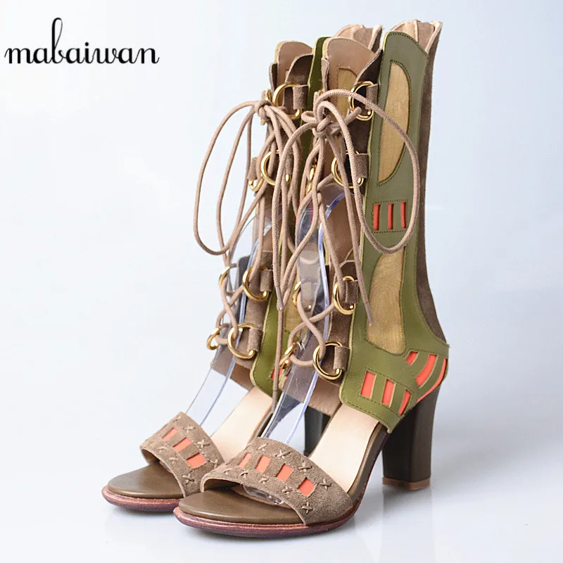 

Mabaiwan Fashion Casual Women Shoes Summer Sandals Ankle Boots Genuine Leather Peep Toe Shoes Woman Gladiator Breathable Pumps