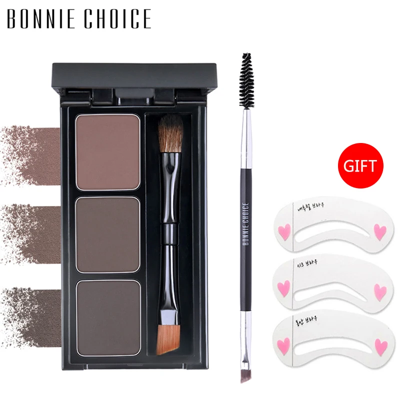 Пудра для бровей BONNIE CHOICE 3 цвета натуральная водостойкая Палитра кисть