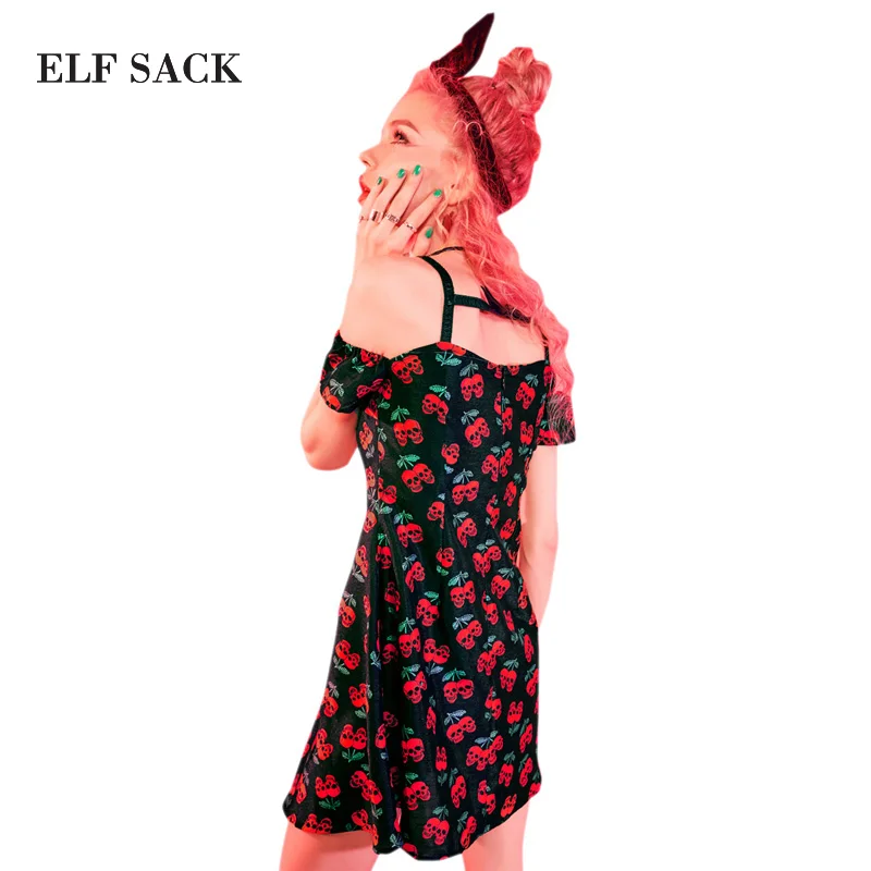 ELFSACK летнее женское платье в стиле бохо с принтом черепа панк женские сексуальные