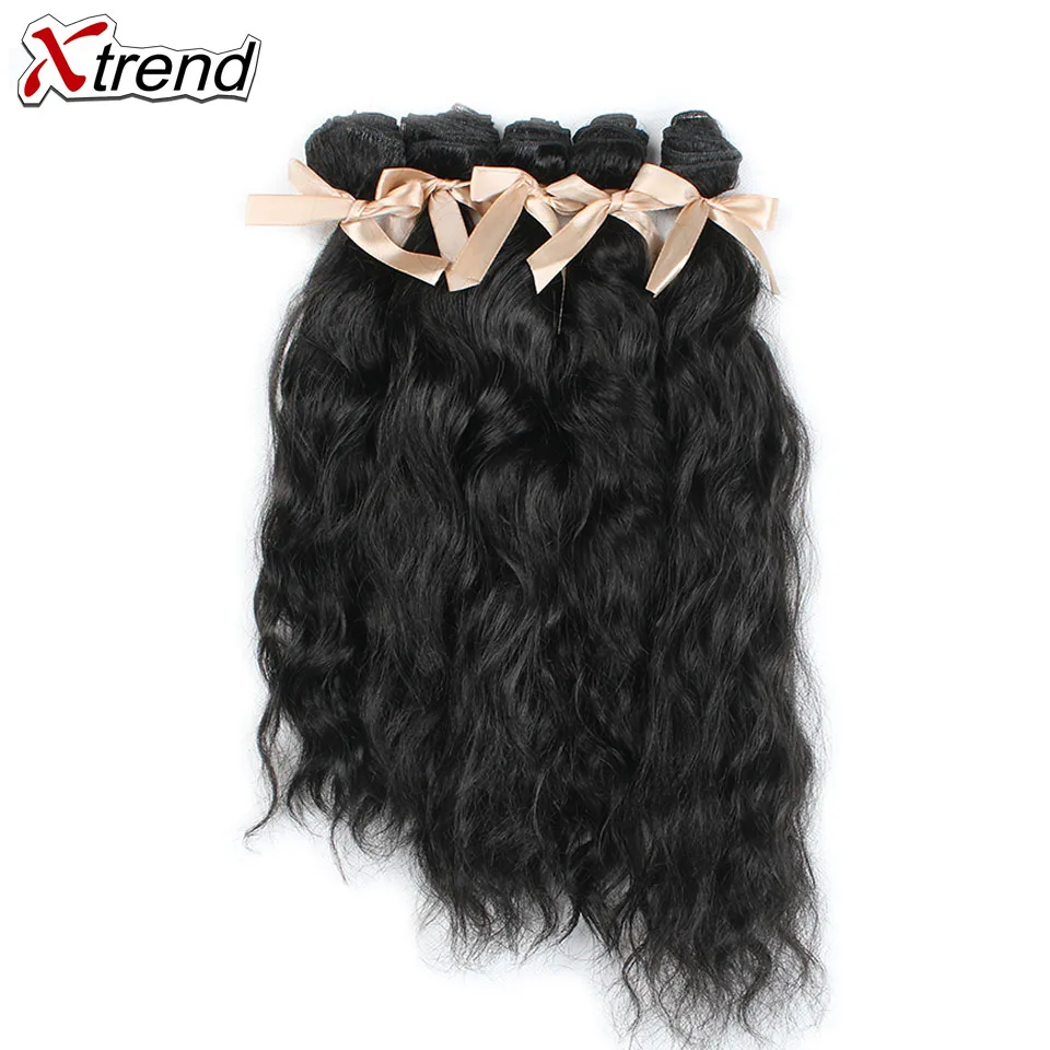 Xtrend, синтетические волнистые волосы, 16, 18, 20 дюймов, 5 шт./упак., 170 г, волосы для наращивания, черный цвет, пряди для женщин