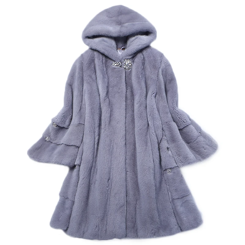 Новинка, Женское пальто из меха норки, тонкое, длинное, с капюшоном, свободное, большой размер,, теплое, меховое, кожаное, травяное пальто, скидка, высокое качество