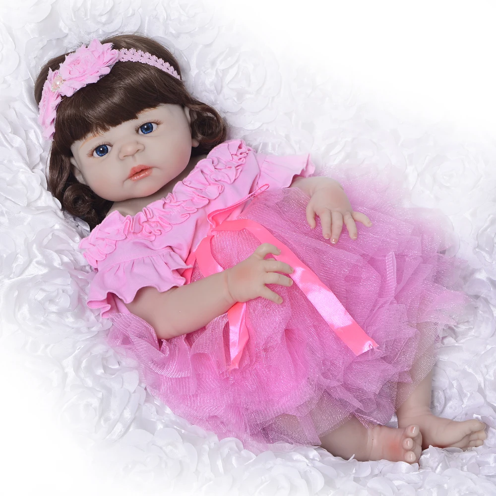 

57cm Full Body Silicone Reborn Girl Baby Doll Toy Lifelike Princess Dress Newborn Babies Doll Cute bebe gift reborn boneca