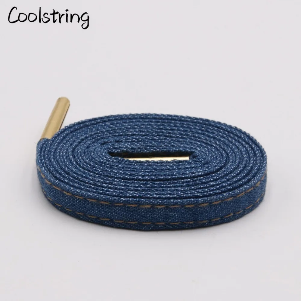 Coolstring 8 мм Премиум плоские джинсовые шнурки металлические Aglet классические шнурки подгонять ваши ноги синий черный шнурки для кроссовок