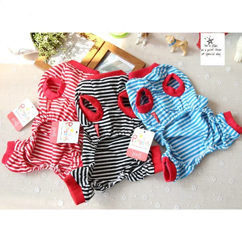 Новинка одежда для собак в полоску пижама комбинезон из 100% хлопка брюки